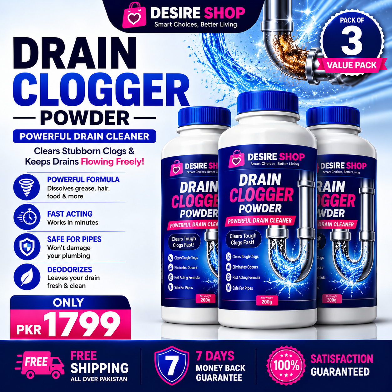 Instant Sink & Drain Cleaner Powder (PACK OF 3) Bumper Offer 60% OFF